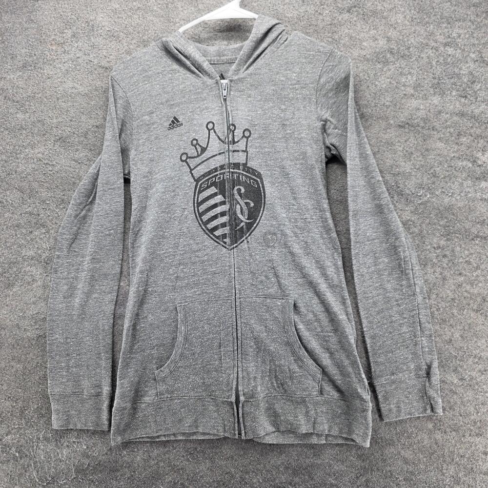 Sporting Kansas City Sweatshirt Womens L Gray MLS Soccer Adidas Zip Hoodie